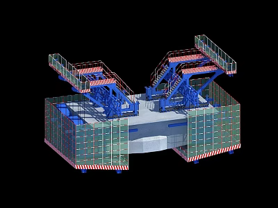 Industrial Equipment With Blue Mechanical Components And Transparent Panel Support Platforms 3d model