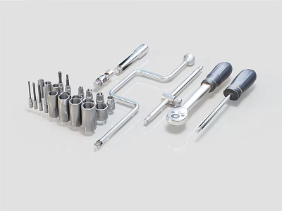 Complete Professional Hardware Tools Set With Sockets Wrenches And Screwdrivers 3d model