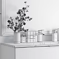 Stylish Bathroom Vanity With Wooden Cabinet White Countertop And Pink Cherry Blossom Vase