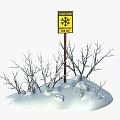 Traffic Sign With Caution Wind Chill Hazard Police In Snowy Area With Branches