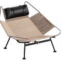 Modern Minimalist Leisure Chair With Black Metal Frame Beige Woven Seat And Black Cushion