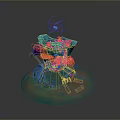 Whimsical Fantasy Treehouse Landscape With Blue Trunk Slide Small House And Circular Base
