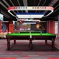 Spacious Modern Billiard Room Interior With Green Table Comfortable Seats And Ceiling Lighting