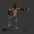 Game Movie Character Robot Rat Orange Black Holding Gun Standing on Gray Base with Rocks