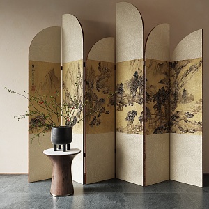 New Chinese-style Screen Partition Folding Screen 3d model