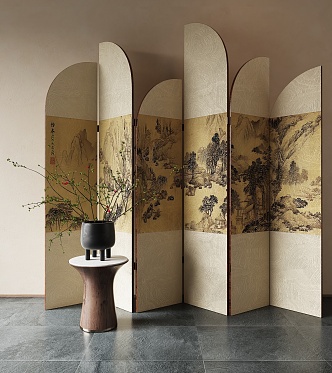 New Chinese-style Screen Partition Folding Screen 3d model