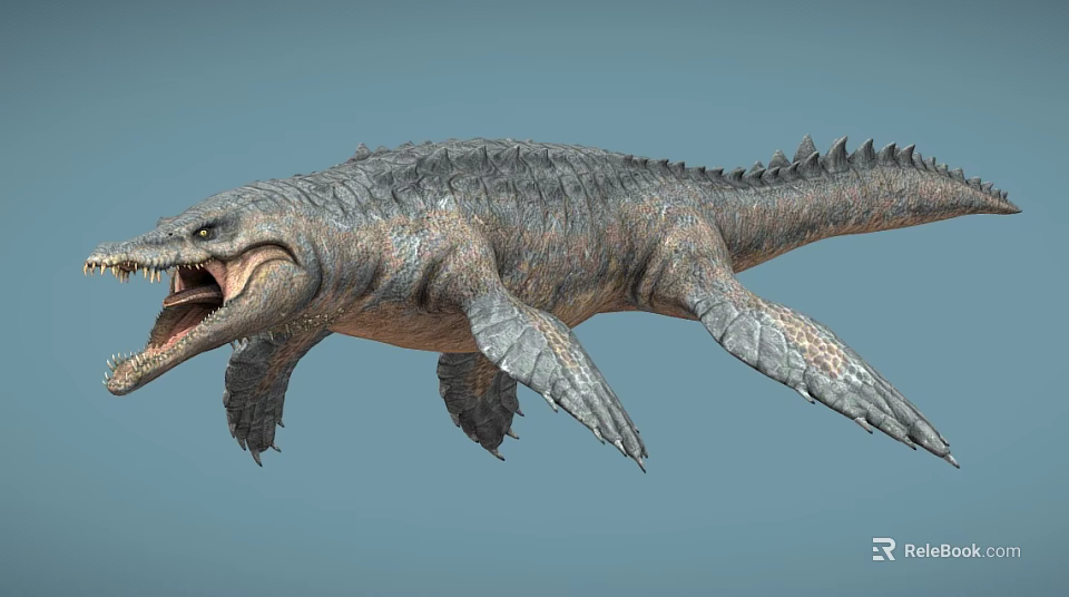 Prehistoric Aquatic Reptile With Sharp Teeth Scaly Body And Flippers 3d model 
