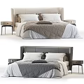 Elegant Double Bed Design With Beige Gray Headboard White Gray Bedding And Nightstands