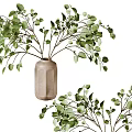 Light Brown Textured Vase With Fresh Green Eucalyptus Leaves And Branches 3d model