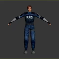 Game Movie Character In Blue Uniform With RPD Logo Arms Outstretched 3D Model Design