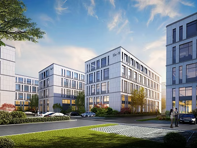 Modern Multi Storey Office Buildings With Landscaped Grounds And Parking 3d model