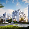 Modern Multi Storey Office Buildings With Landscaped Grounds And Parking