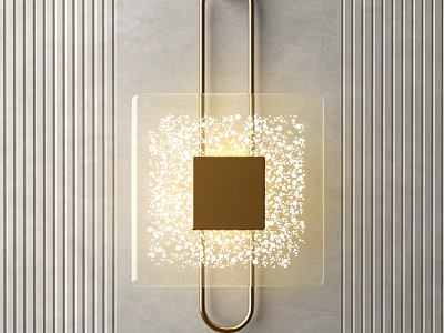 Modern Gold Frame Wall Light With Transparent Panel And Sparkling Light On Gray Striped Wall 3d model