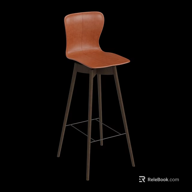 Modern Brown Leather Bar Stool With Black Metal Frame And Backrest 3d model 