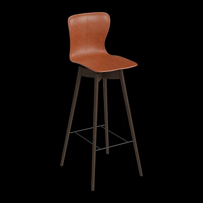 Modern Brown Leather Bar Stool With Black Metal Frame And Backrest 3d model