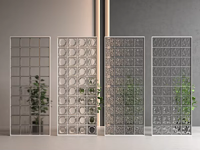 Modern Indoor Room Dividers Featuring Geometric Patterns And Transparent Glass Panels 3d model