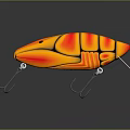 Insect Shaped Fishing Lure With Orange Yellow Body Black Stripes Hooks And Shiny Reflective Surface