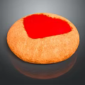 Delicious Round Cookie with Red Filling Center and Golden Crust