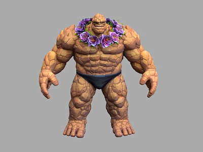 Game Movie Character With Stone Skin Muscular Build Purple Flower Garland And Black Shorts 3d model