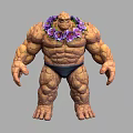 Game Movie Character With Stone Skin Muscular Build Purple Flower Garland And Black Shorts