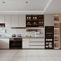 Modern Kitchen Interior With White Cabinets Oven Refrigerator And Tile Backsplash 3d model