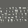 White 3D Model Small Objects With Various Shapes And Scattered Arrangement On Gray Background 3d model