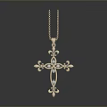 Golden Cross Pendant With Decorative Chain And Elegant Fashion Accessory Design