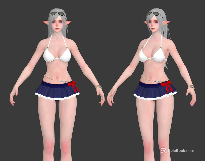 Game Movie Character With Elf Ears White Bikini Top And Dark Blue Skirt 3d model 
