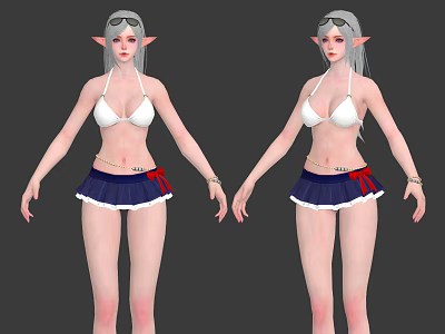 Game Movie Character With Elf Ears White Bikini Top And Dark Blue Skirt 3d model