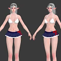 Game Movie Character With Elf Ears White Bikini Top And Dark Blue Skirt