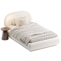 Pastel Pink And Beige Double Bed With Curved Headboard Striped Bedspread And Decorative Pillows