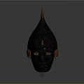 Ancient Decorative Mask With Pointed Conical Top Textured Surface Side Ear Decorations And Pendant