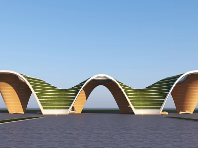 Modern Green Curved Building Facade With Sustainable Panel Design And Architectural Arches 3d model