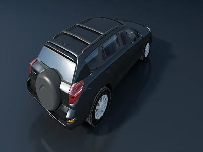 Black SUV Rear View With Roof Rack Spare Tire And White Wheels 3d model
