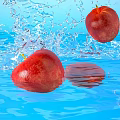 Fresh Red Apples Falling Into Blue Water With Splashes And Sky 3d model