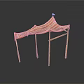 Outdoor Canopy Furniture With Striped Fabric Cover And Wooden Legs For Patio Shade Use