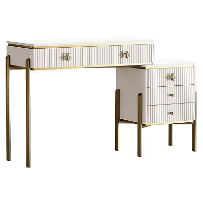 Elegant Modern Vanity Table With White Surface Gold Metal Legs And Drawers 3d model
