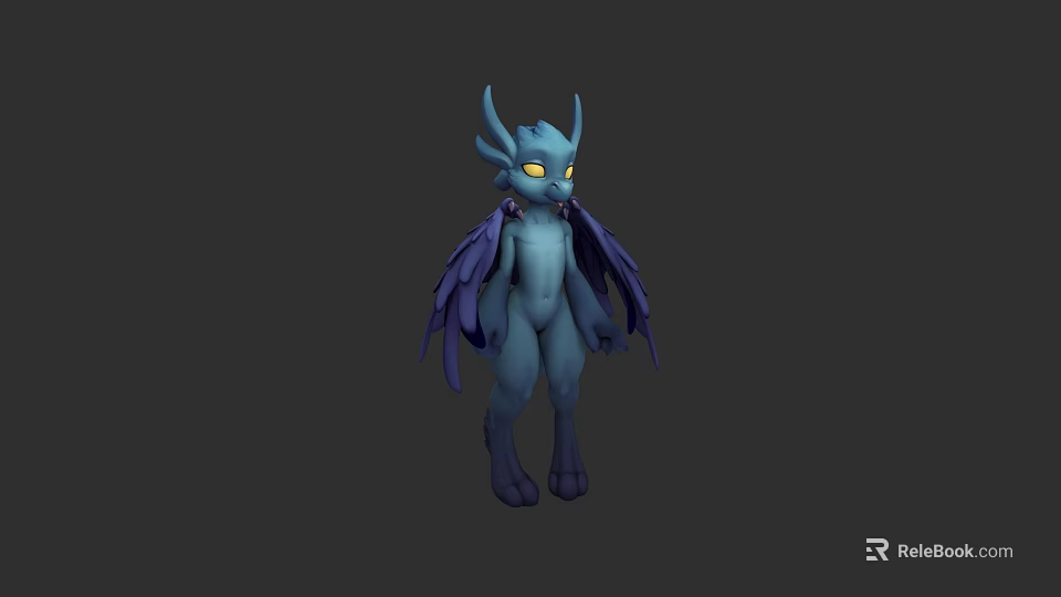 Blue Dragon 3D Character With Horns Wings And Yellow Eyes Mythical Creature 3d model 