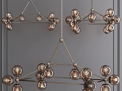 Three Modern Geometric Chandeliers with Sleek Metal Frame and Clear Glass Globes 3d model