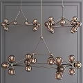 Three Modern Geometric Chandeliers with Sleek Metal Frame and Clear Glass Globes