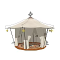 White Decorative Top Tent With Hanging Lanterns Patterned Carpet And Surrounding White Draperies