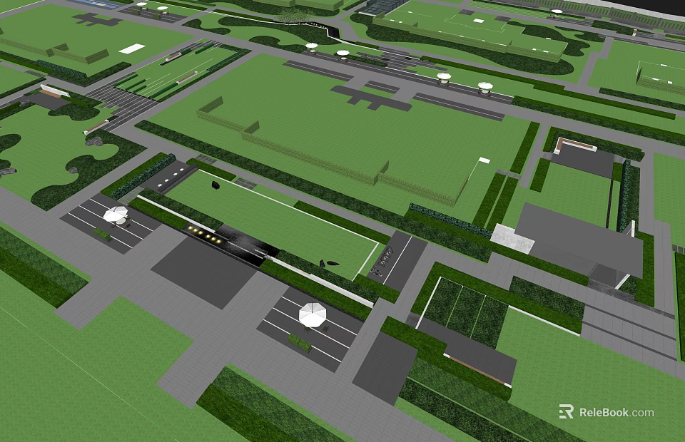 Garden Landscape Design With Large Green Lawns Paths And Geometric Layout 3d model 