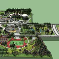 Public Park Layout Design With Green Spaces Playgrounds Trees And Water Features