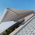 Modern Retractable Roof Awning With Blue Sky City View And Green Plant