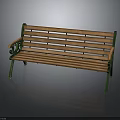Classic Wooden Bench With Green Metal Armrests And Slatted Seat Design