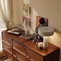 Decorative Ornament Set with Record Player Glass Cup Clock Lamp Photo Frames on Wooden Dresser