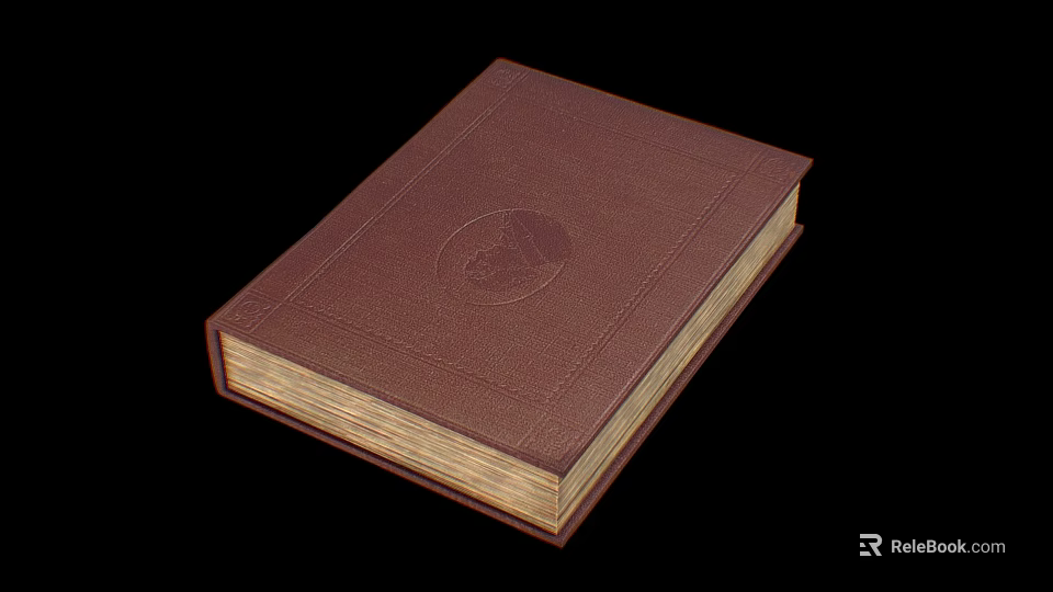 Brown Leather Bound Book With Circular Emblem On Cover And Vintage Pages 3d model 