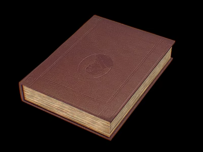 Brown Leather Bound Book With Circular Emblem On Cover And Vintage Pages 3d model