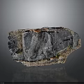 Detailed Natural Rock with Layered Gray Texture and Green Moss on Surface