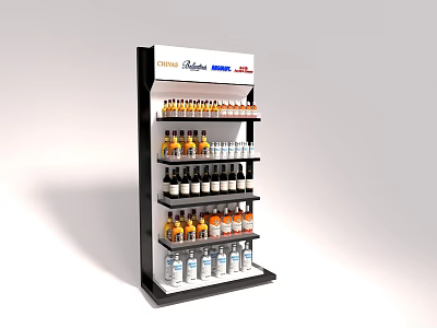 Multi Tier Display Shelf With Various Bottled Products And Brand Labels 3d model